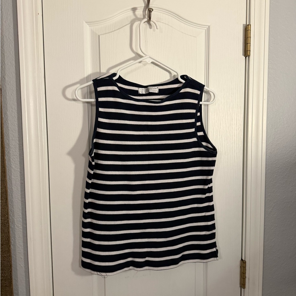 Carolyn Taylor Navy Blue and White Striped Tank Top